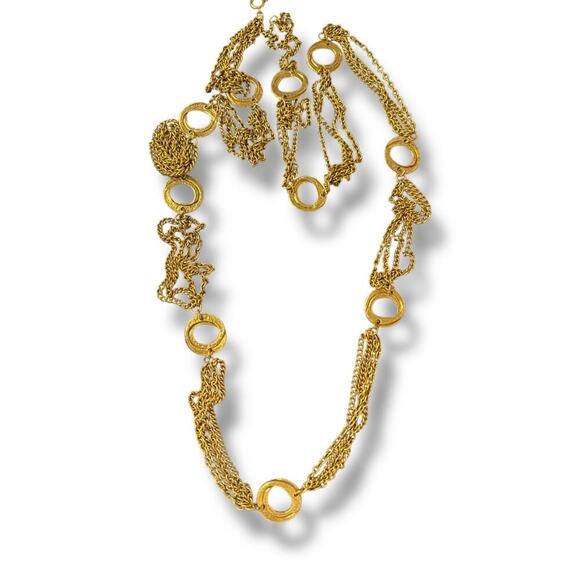 VINTAGE NECKLACE LONG GOLD TONE 50 inch - Picture 1 of 5